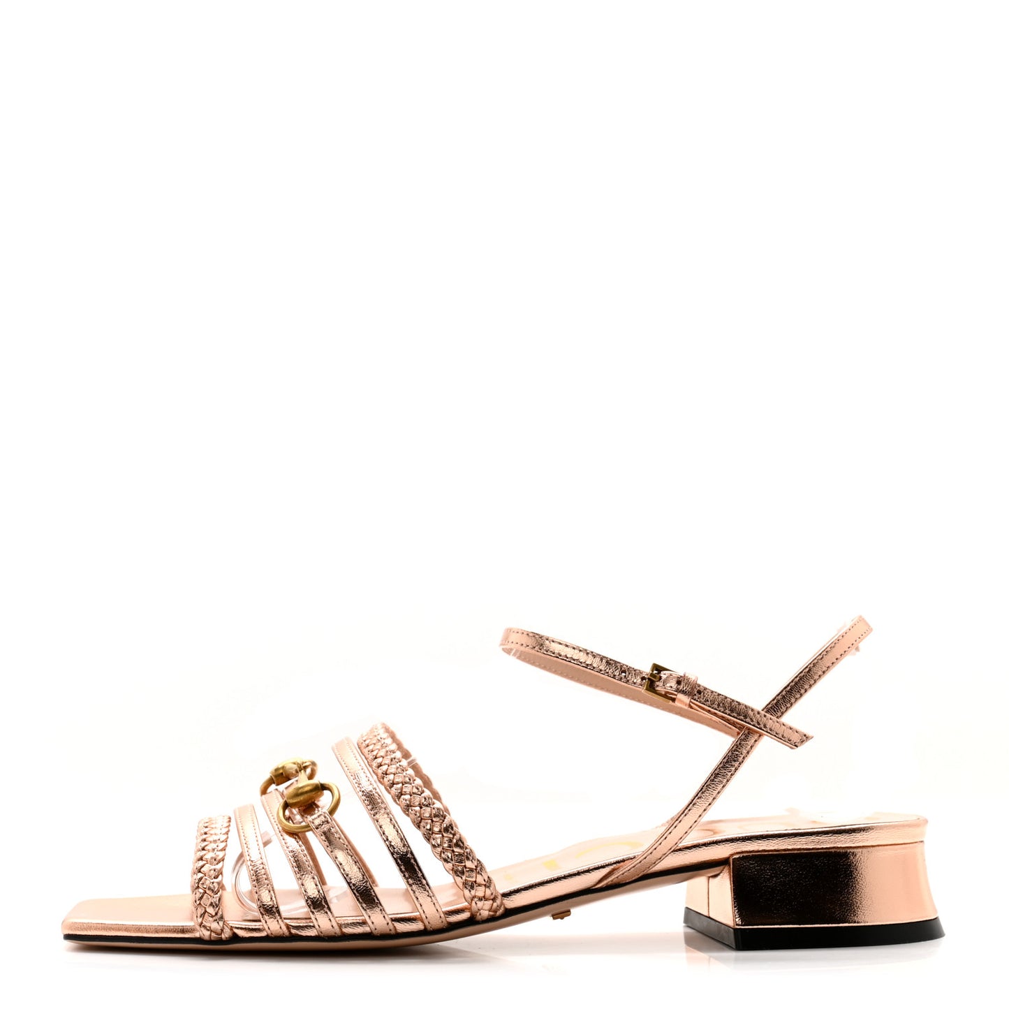 Metallic Nappa Braided Ketty Horsebit Sandals 38 Salmone
