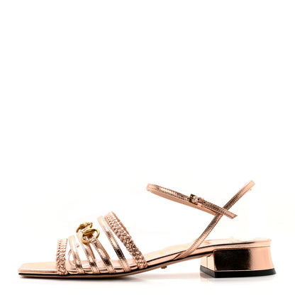 Gucci Metallic Nappa Braided Ketty Horsebit Sandals 38 Salmone 1 of 8