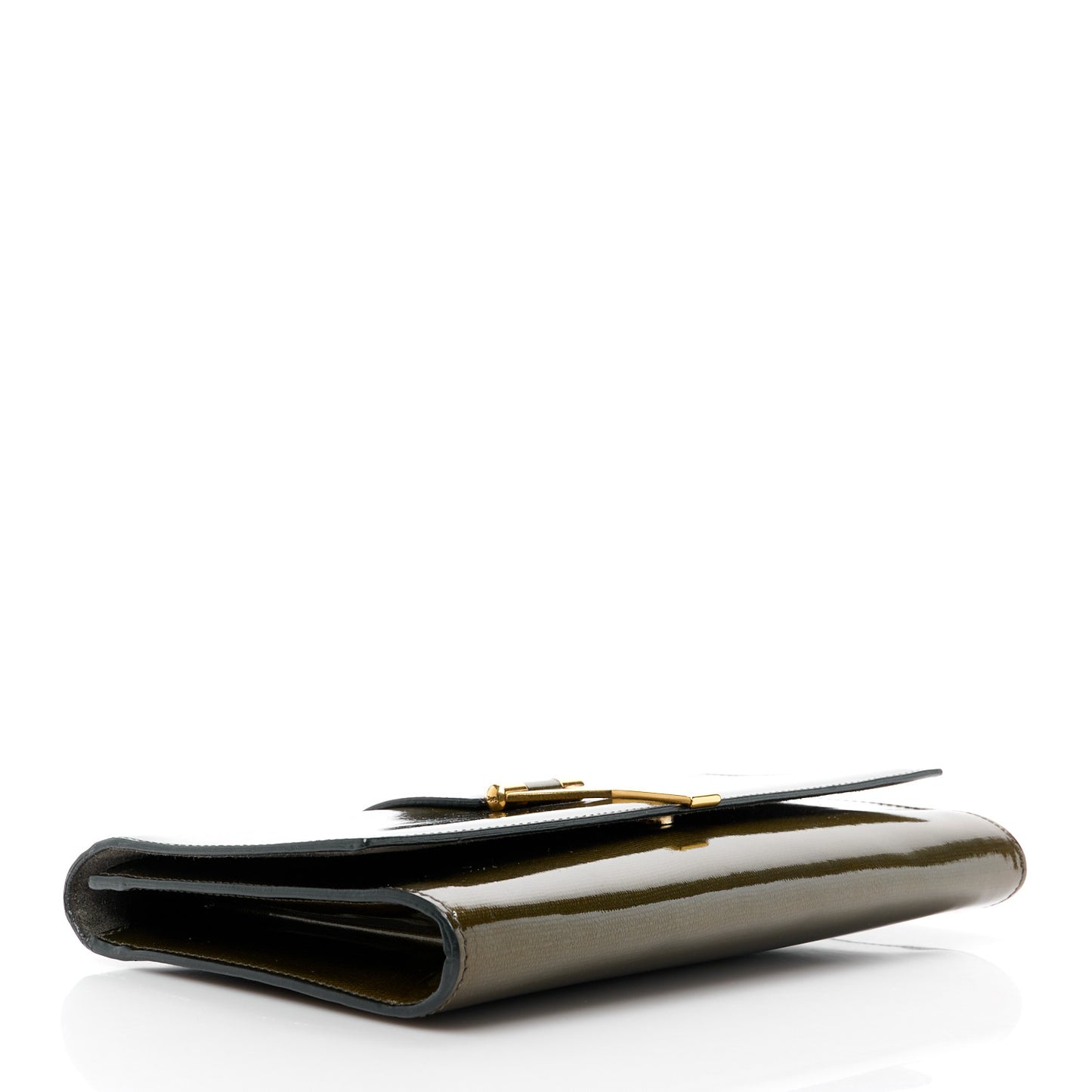 Textured Patent Classic Y Ligne Clutch Olive