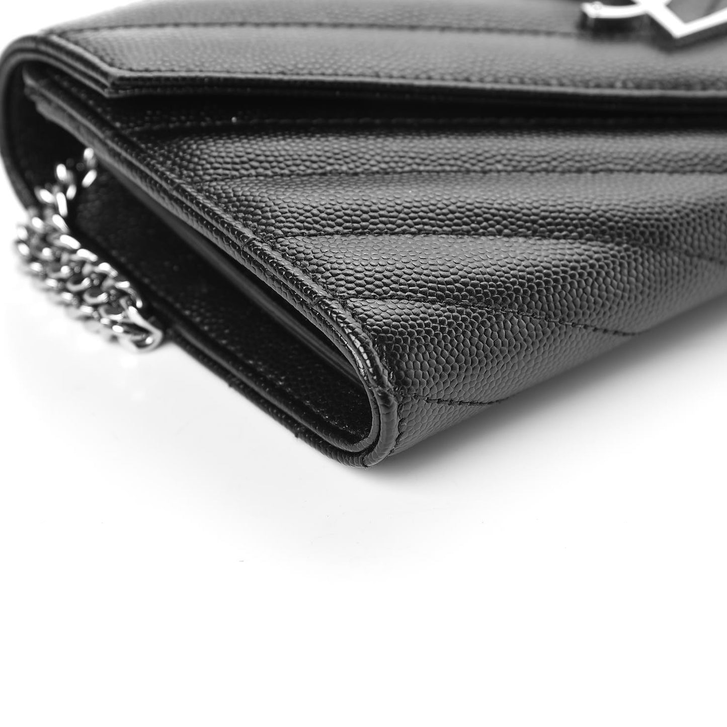 Grain De Poudre Matelasse Chevron Small Monogram Chain Wallet Black