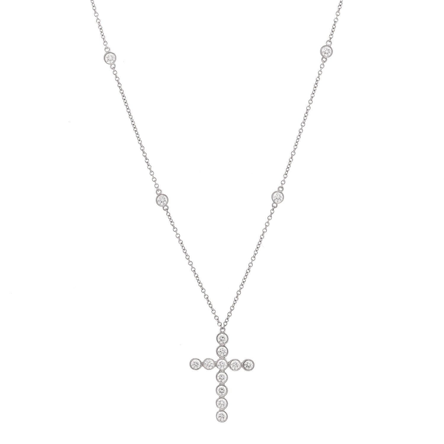 Tiffany Platinum Diamond Small Jazz Cross Pendant Necklace 1 of 12