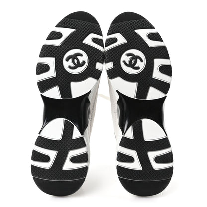 Chanel Suede Calfskin Grosgrain Womens CC Sneakers 39.5 White Black 6 of 9