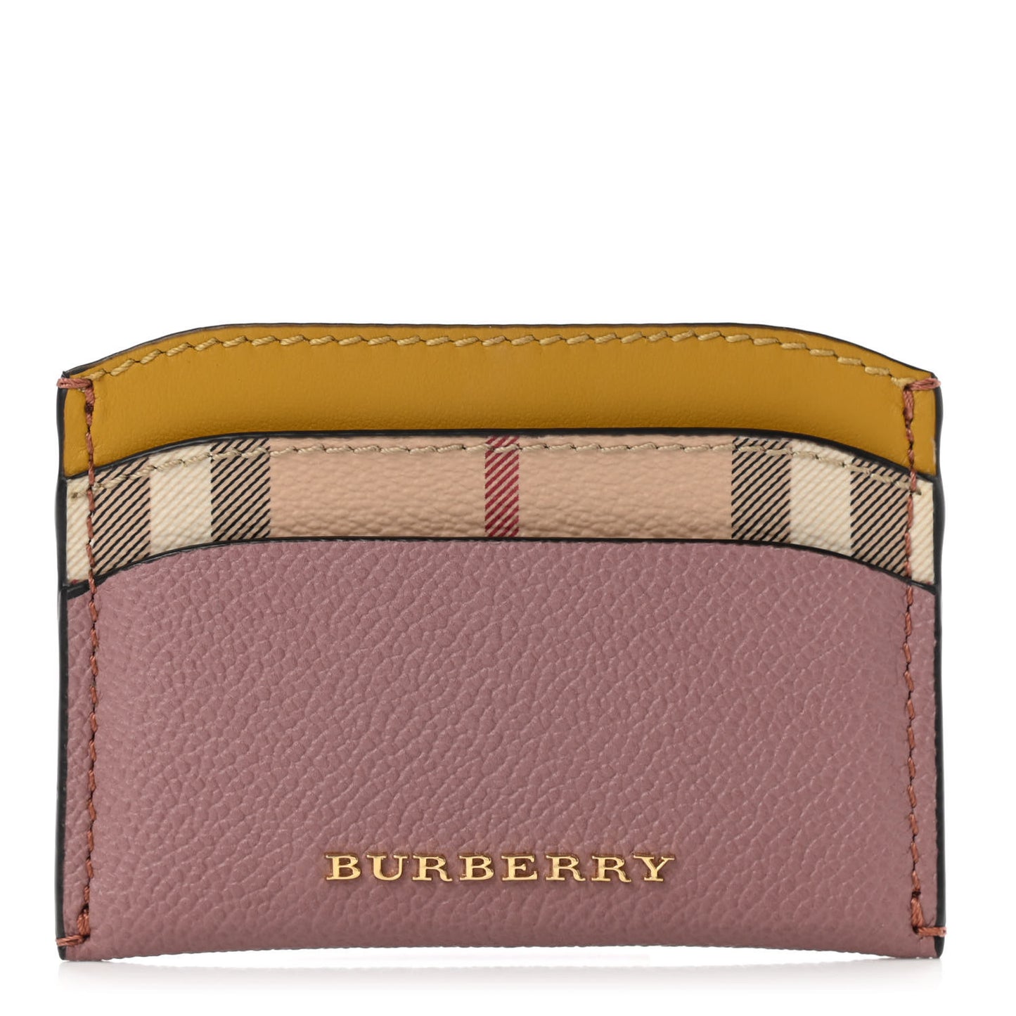 Soft Grain Calfskin Haymarket Check Izzy Card Case Dusty Pink
