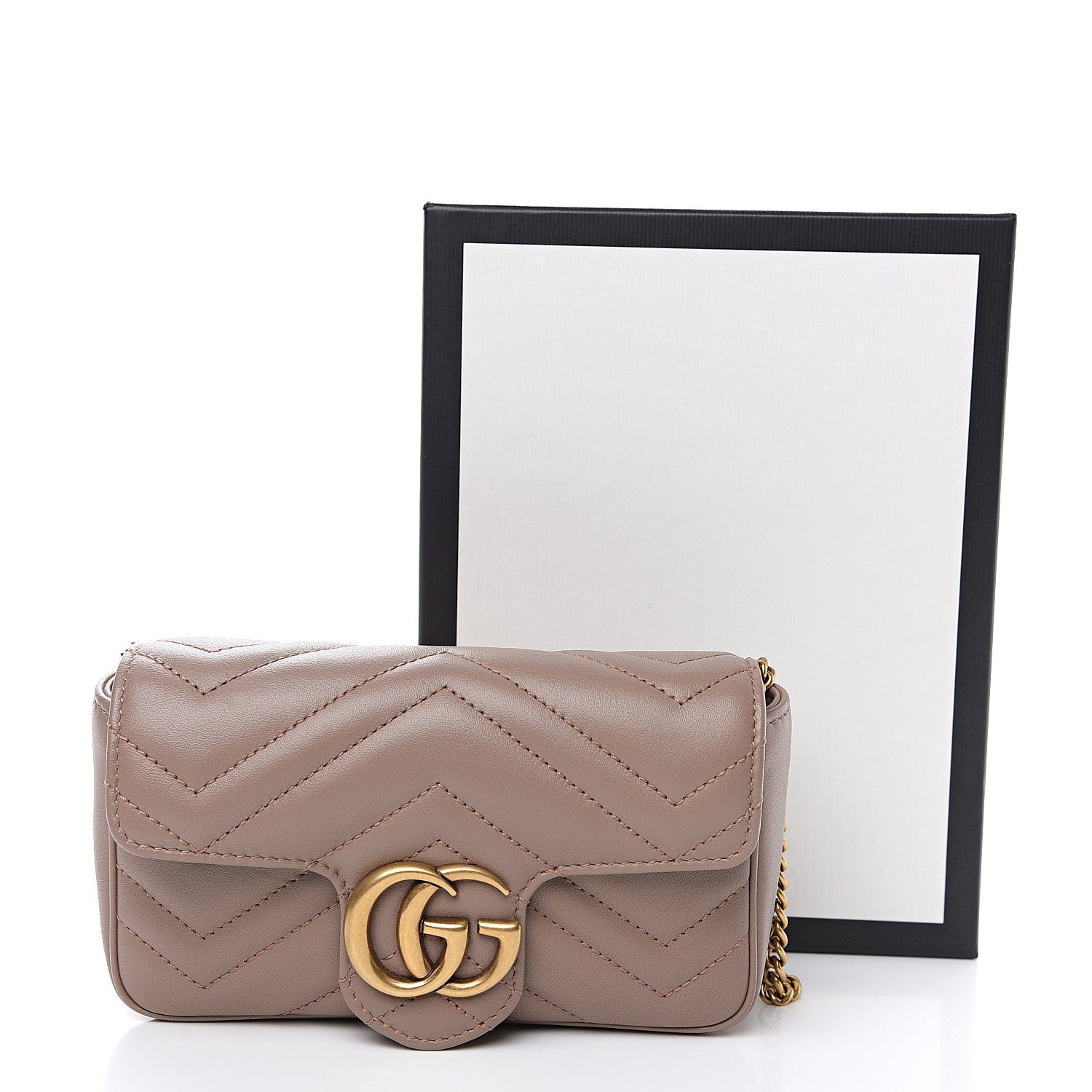 Gucci Calfskin Matelasse Super Mini GG Marmont Shoulder Bag Porcelain Rose 12 of 12