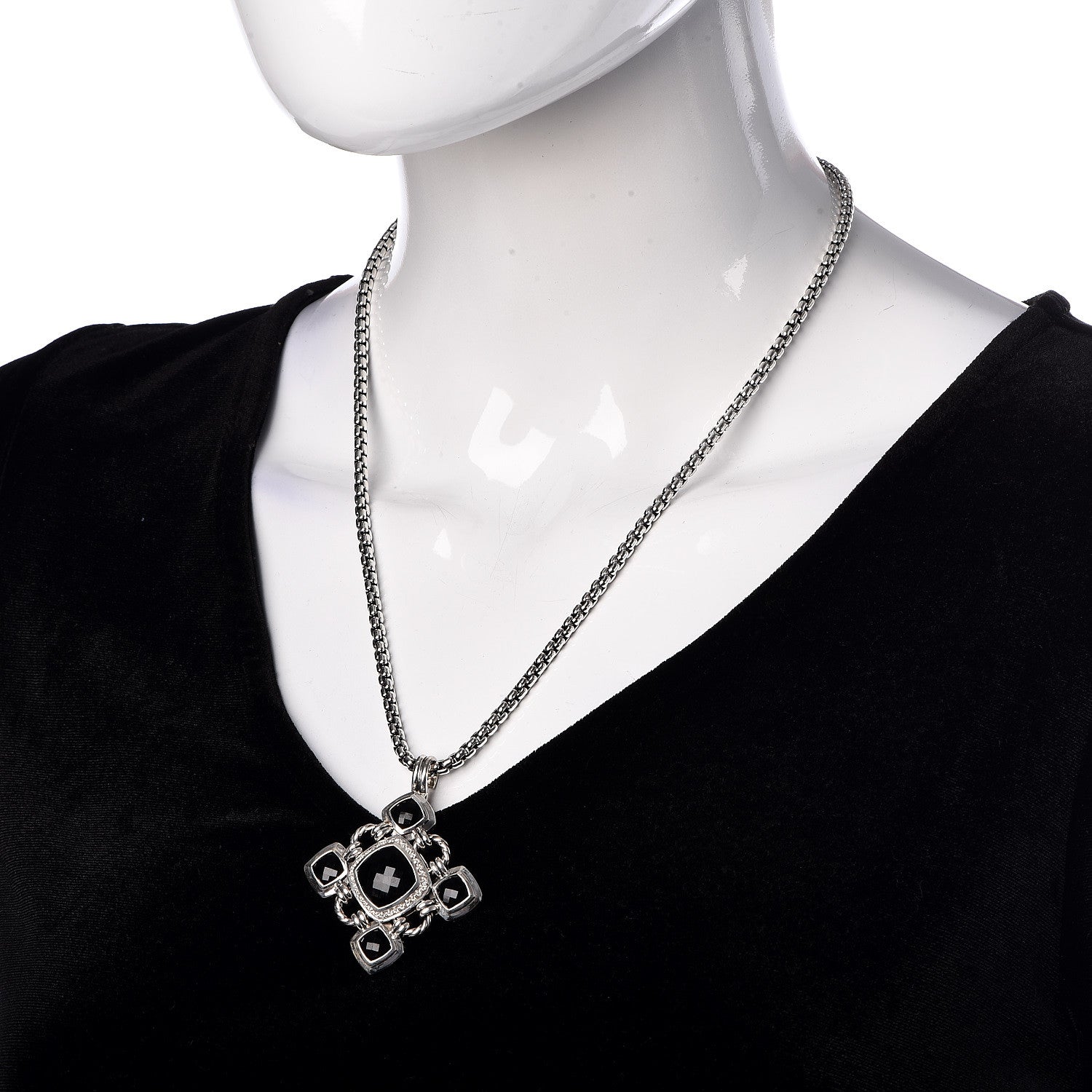 David Yurman Sterling Silver 14K Yellow Gold Black Onyx Diamond Renaissance Cross Pendant Necklace 2 of 6