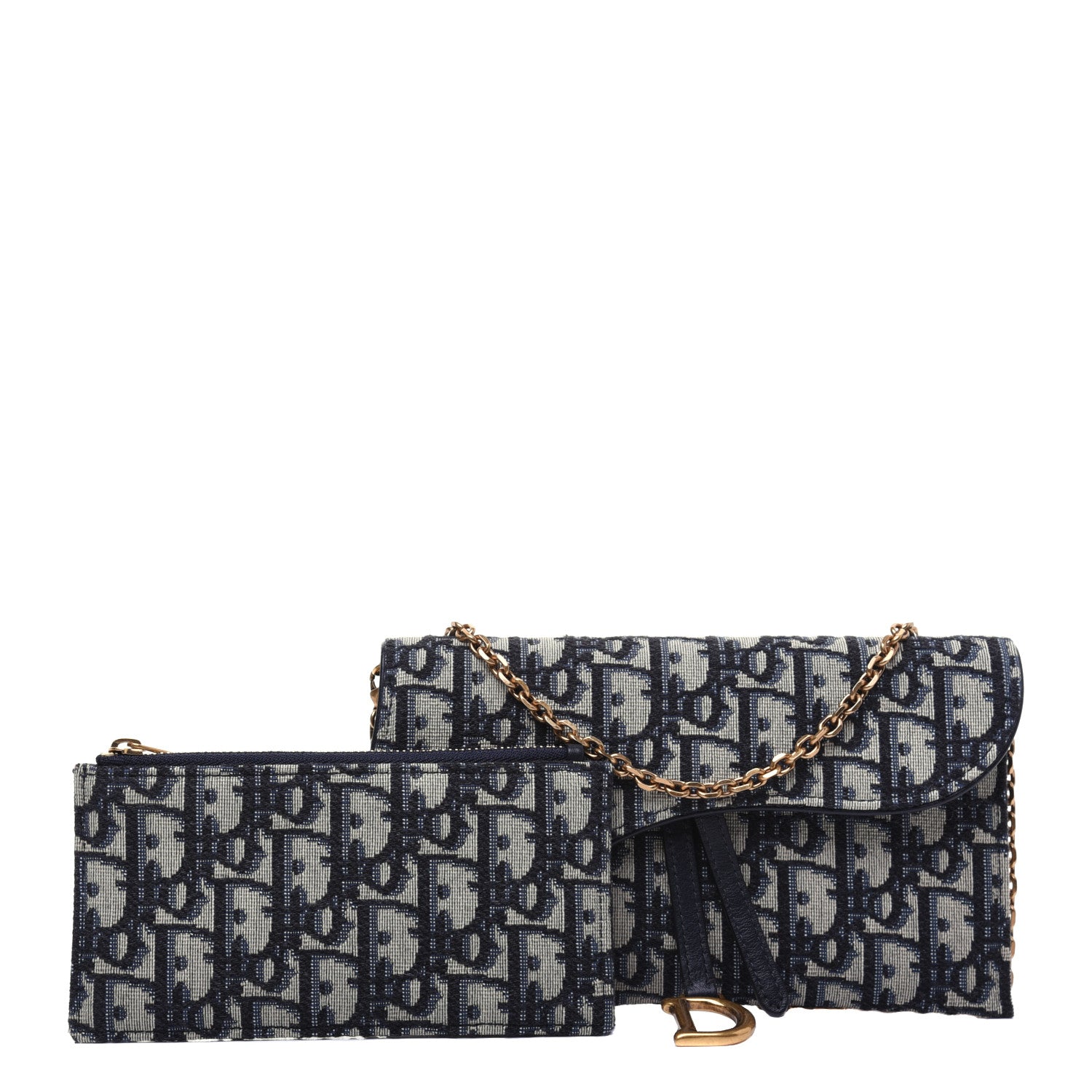 Christian Dior Oblique Saddle Chain Long Wallet Blue 1 of 15