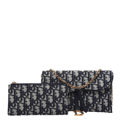 Christian Dior Oblique Saddle Chain Long Wallet Blue 1 of 15