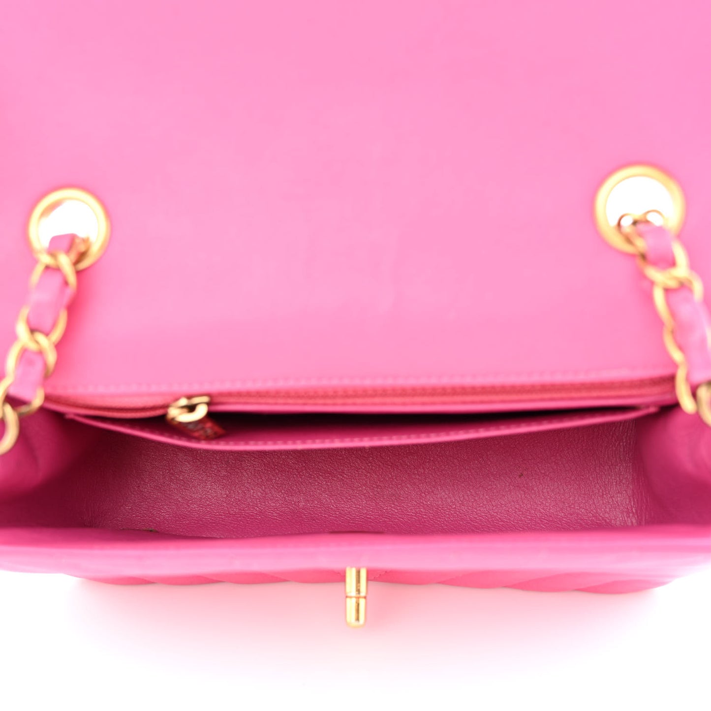 Lambskin Chevron Quilted Mini Rectangular Flap Dark Pink