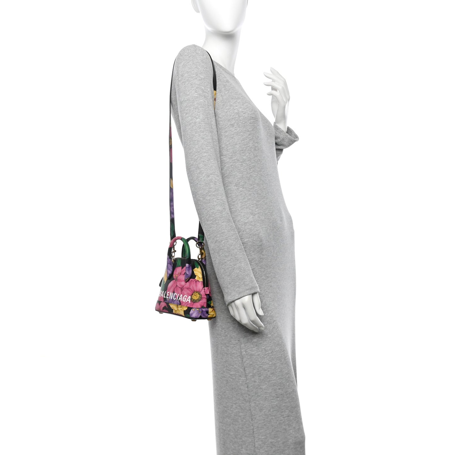 Smooth Calfskin Lush Floral Print XXS Ville Top Handle Bag Black Multicolor
