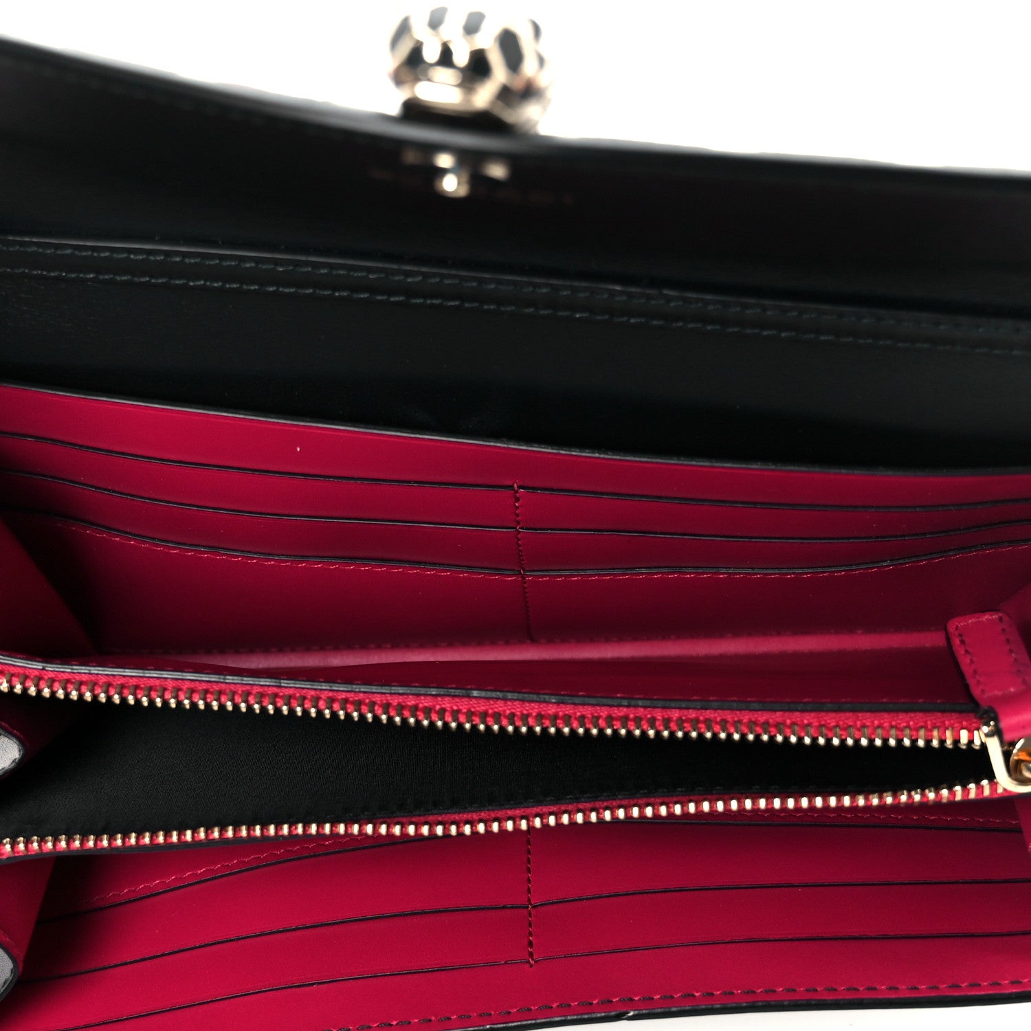 Bulgari Calfskin Serpenti Forever Star Chain Wallet Black Red 5 of 9