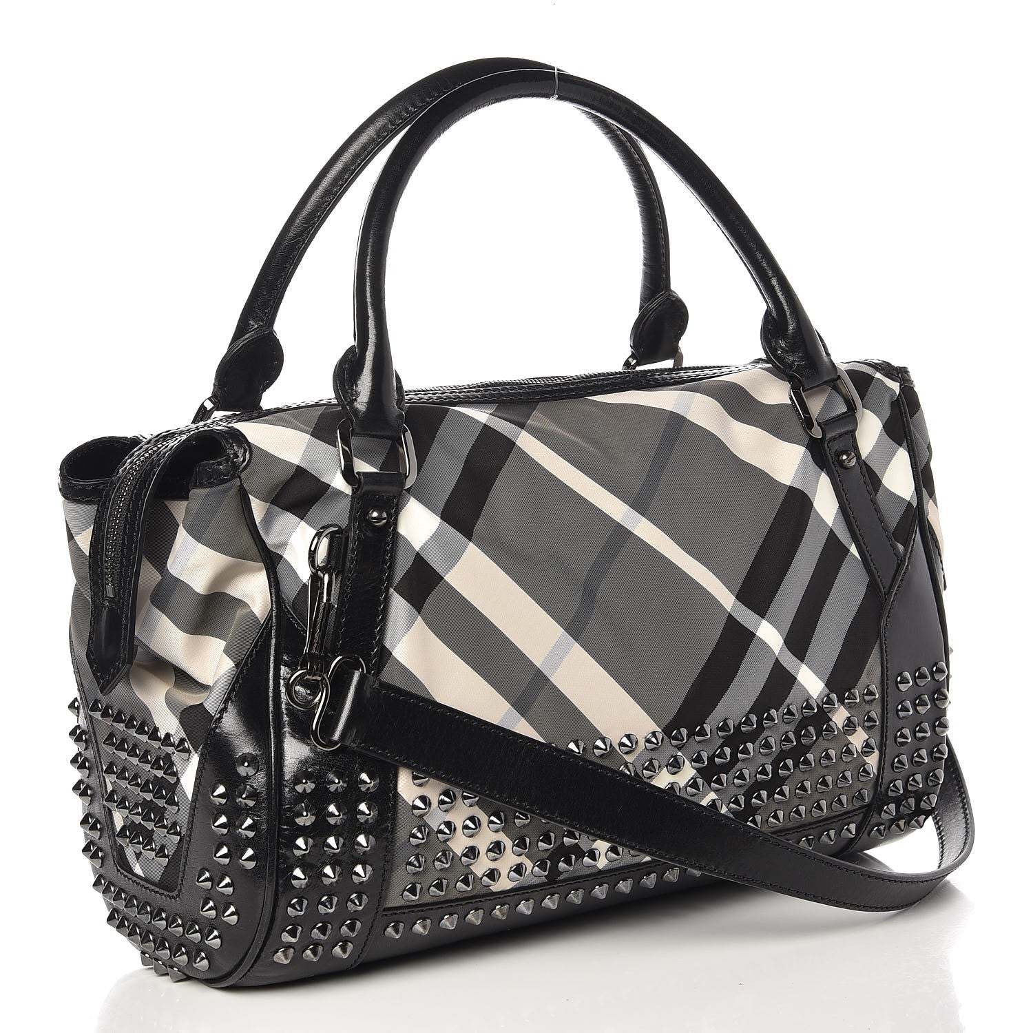 Burberry Nylon Beat Check Studded Medium Edenham Satchel Black 3 of 23