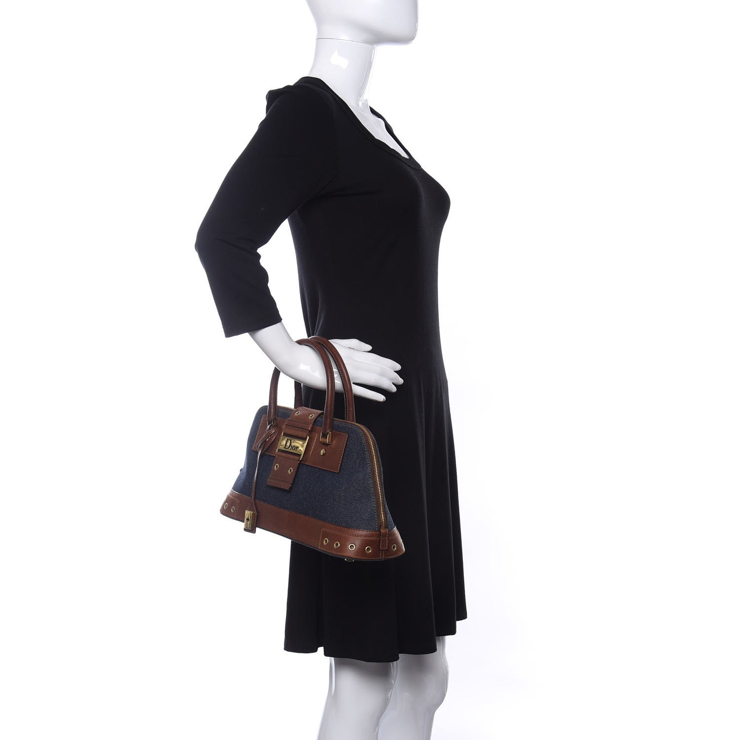 Denim Calfskin Street Chic Top Handle Bag Blue Brown