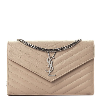 Saint Laurent Grain De Poudre Matelasse Chevron Monogram Chain Wallet Nude Powder 1 of 4