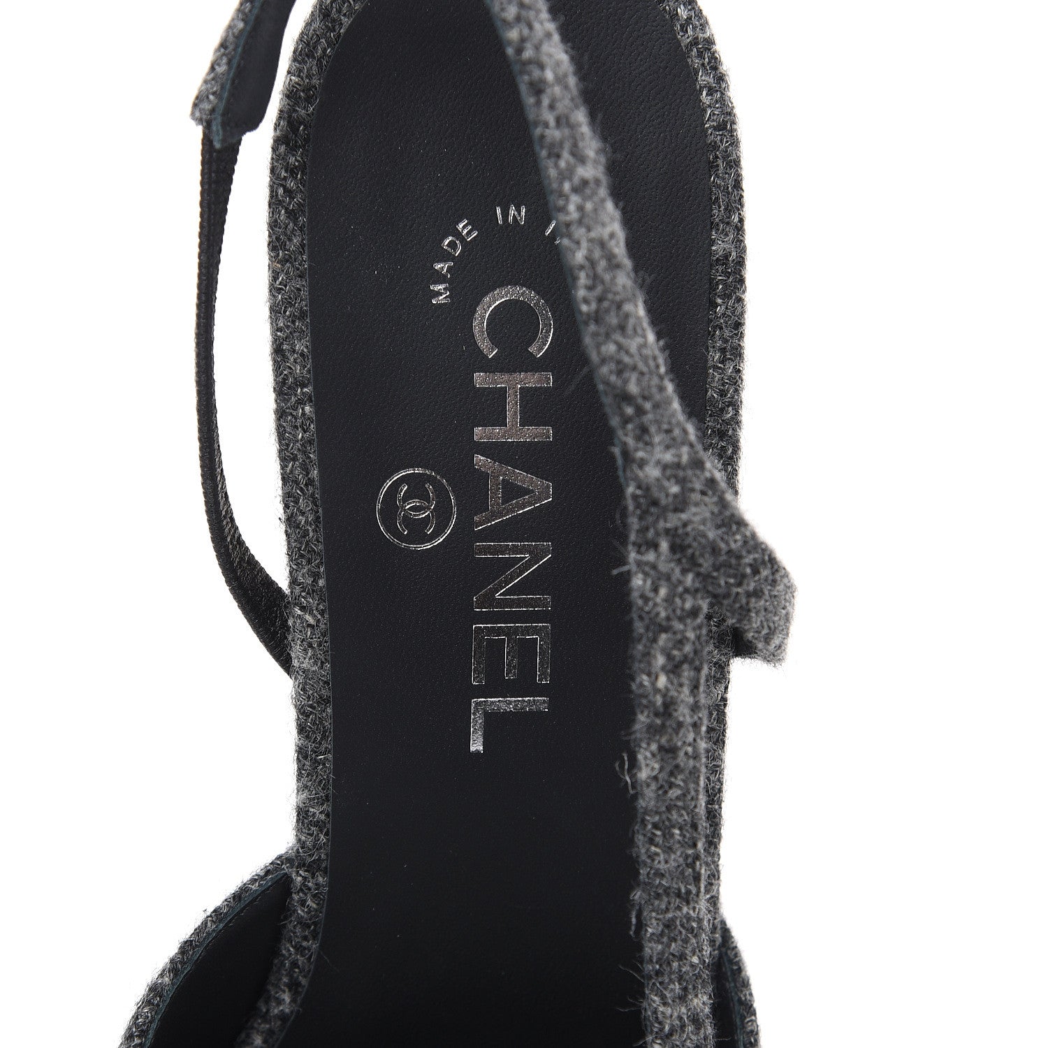 Chanel Tweed Grosgrain Cap Toe CC Slingback Pumps 40.5 Black Dark Grey 8 of 9