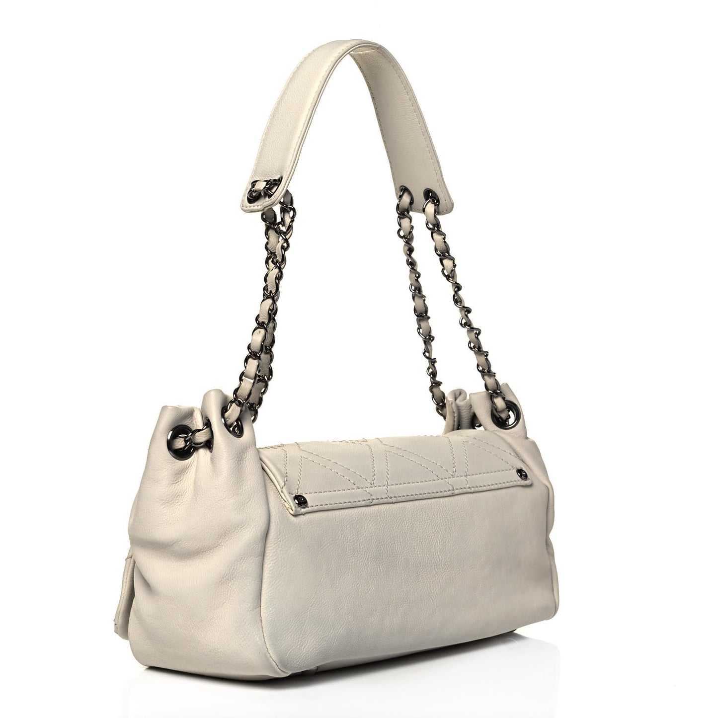 Calfskin Diamond Stitch Accordion Flap White