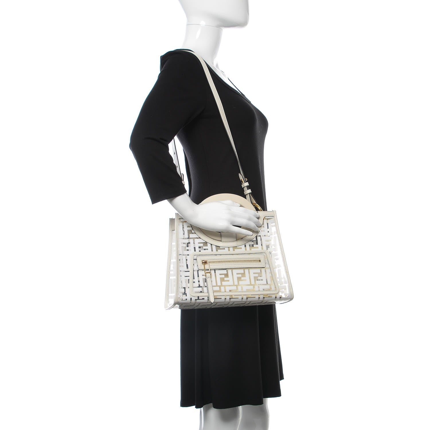 Fendi TPU FF Vitello Century Plexiglass Small Runaway Shopper Tote White 2 of 7