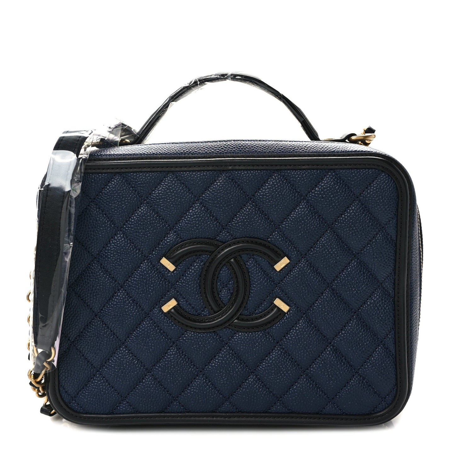 Caviar Quilted Large CC Filigree Vanity Case Navy