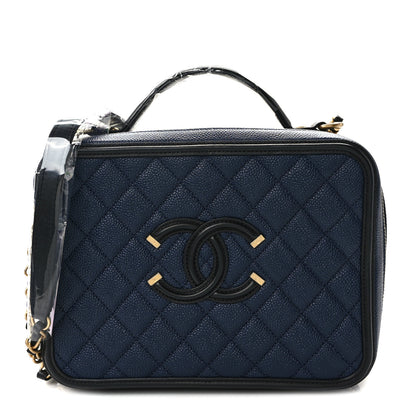 Chanel Caviar Quilted Large CC Filigree Vanity Case Navy 1 of 13