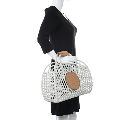 Fendi Recycled Plastic Vitello Liberty Matte Small Fendi Basket White Ice Miele Scuro 2 of 12