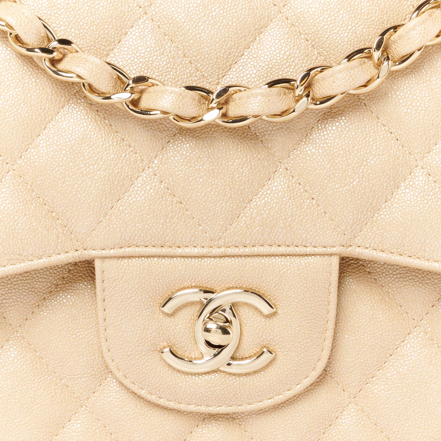 Chanel Iridescent Caviar Quilted Jumbo Double Flap Beige 9 of 12