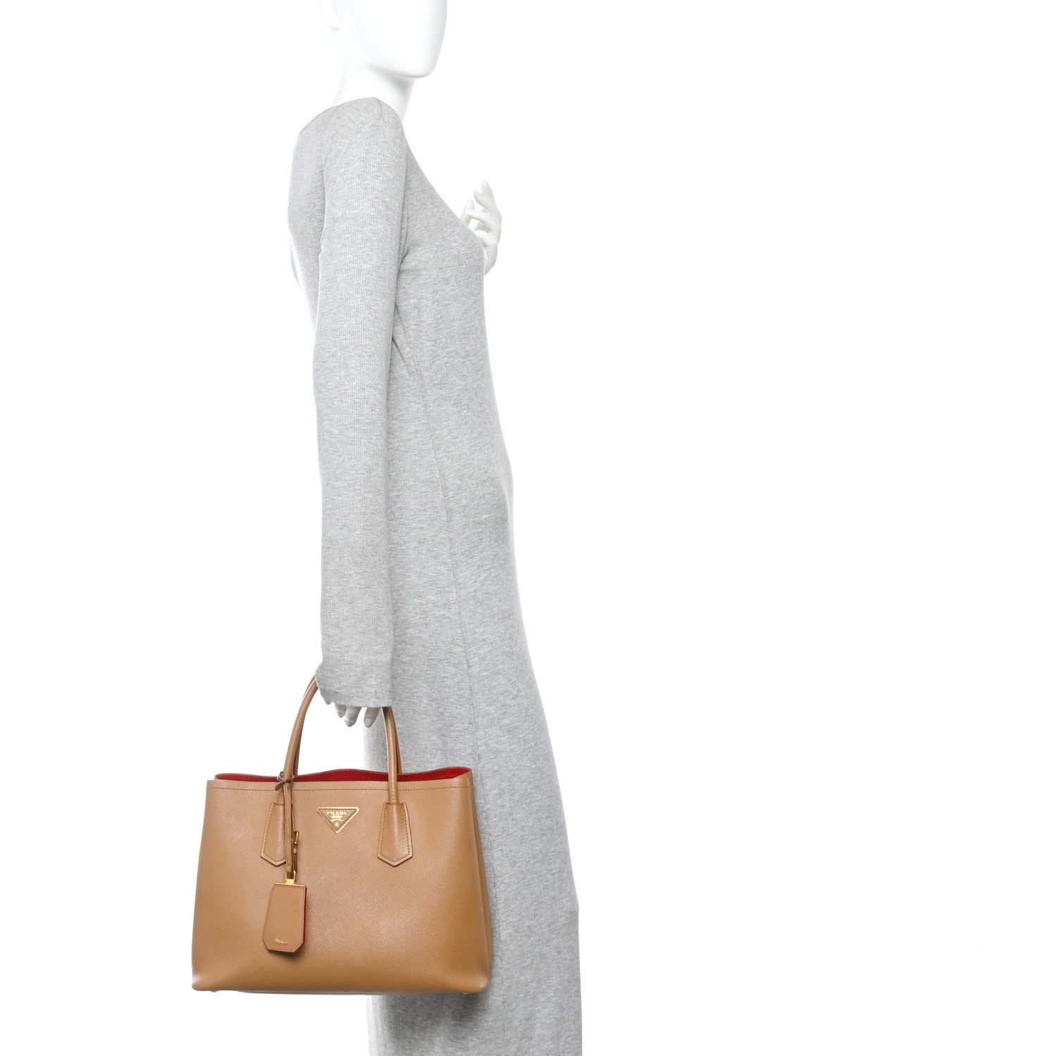 Prada Saffiano Cuir Medium Double Handle Bag Caramel Fuoco 2 of 10