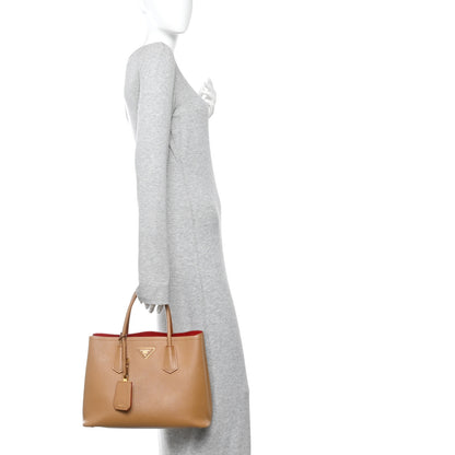 Prada Saffiano Cuir Medium Double Handle Bag Caramel Fuoco 2 of 10