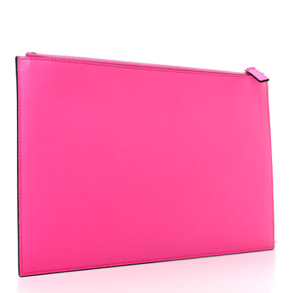 Valentino Garavani Calfskin Large VLogo Flat Zip Pouch Azalea White 3 of 6
