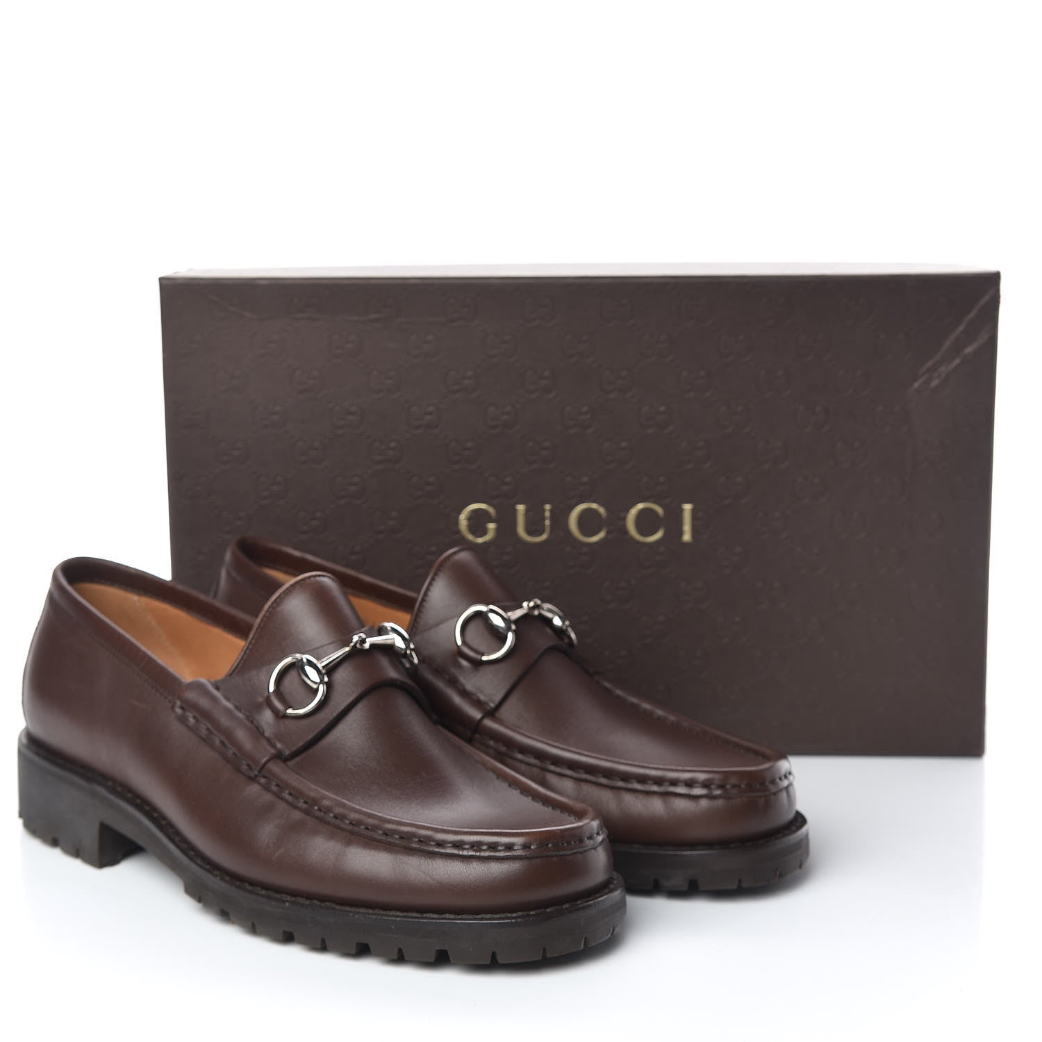 Gucci Laredo Calfskin Mens Horsebit Lug Sole Loafers 7.5 Brown 11 of 11