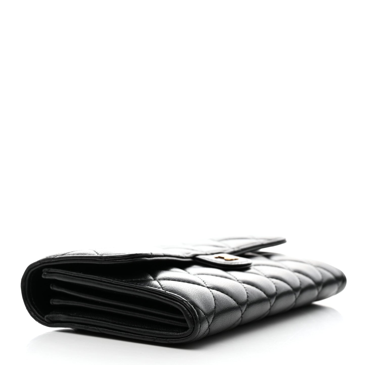 Lambskin Quilted Large Gusset Flap Wallet Black