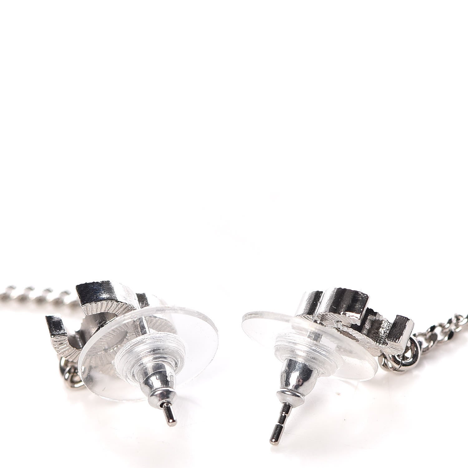 Chanel Crystal CC Drop Earrings Silver 3 of 6