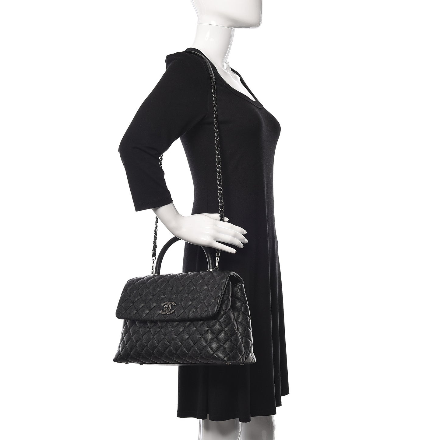 Caviar Quilted Medium Coco Handle Flap Black