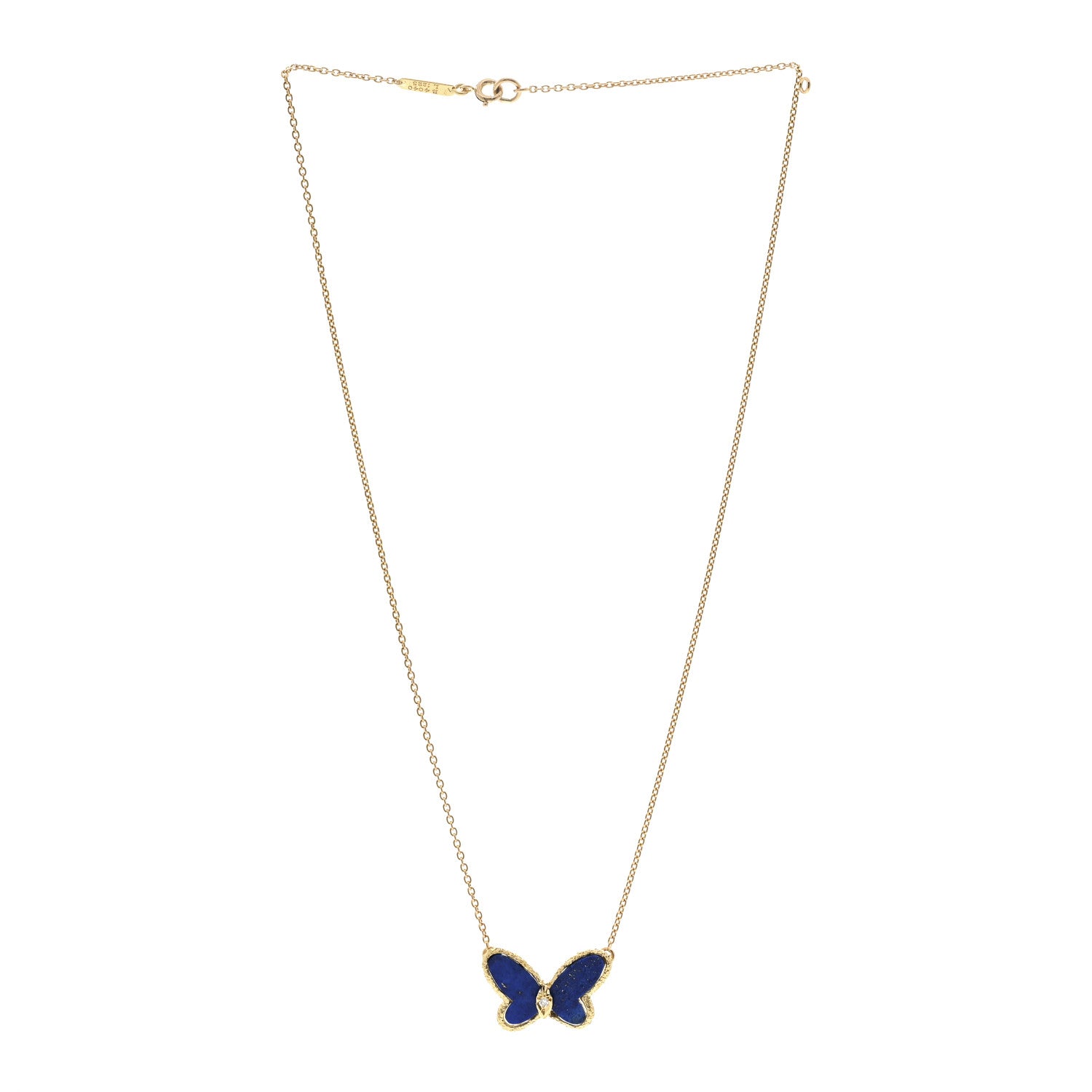 Van Cleef & Arpels 18K Yellow Gold Diamond Lapis Vintage Alhambra Butterfly Pendant Necklace 3 of 4