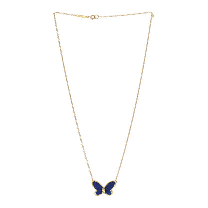 Van Cleef & Arpels 18K Yellow Gold Diamond Lapis Vintage Alhambra Butterfly Pendant Necklace 3 of 4