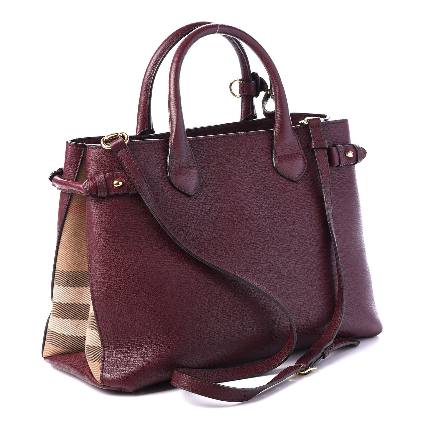 Grainy Calfskin House Check Medium Banner Tote Elderberry