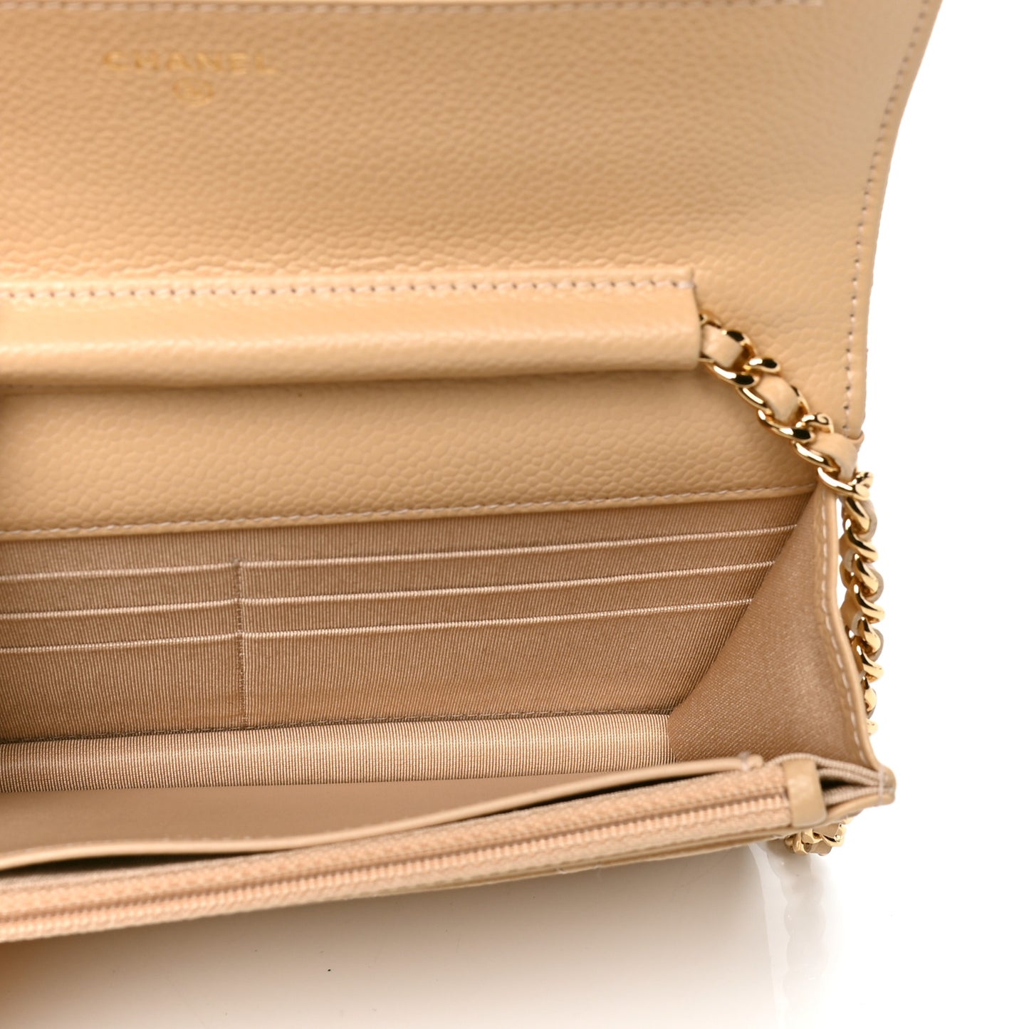 Caviar Quilted Wallet On Chain WOC Beige Clair