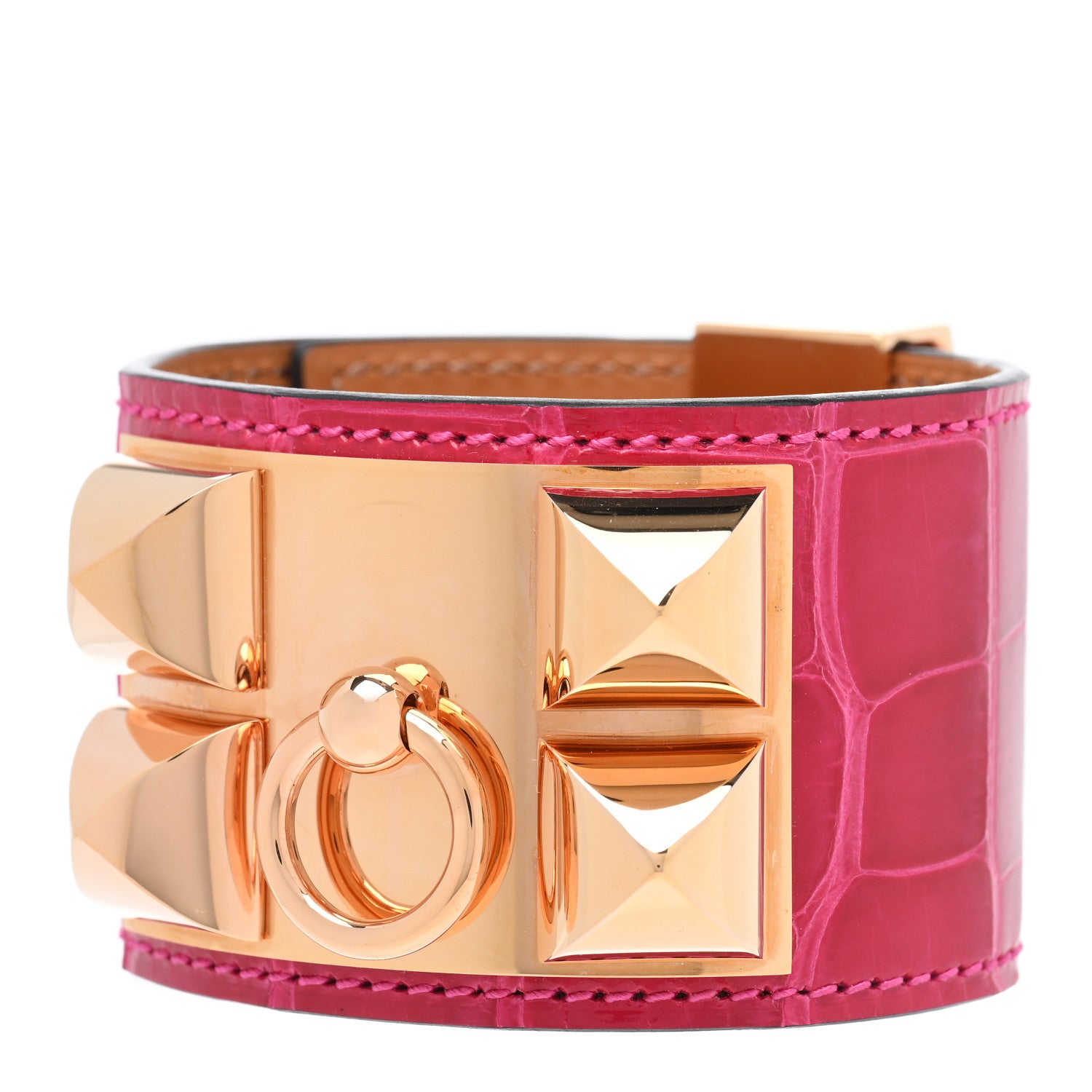 Hermes Shiny Alligator Collier de Chien CDC Bracelet T2 Framboise 1 of 6