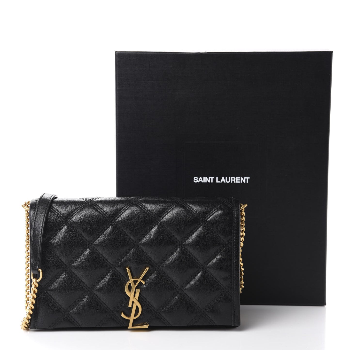 Lambskin Diamond Quilted Becky Chain Wallet Black