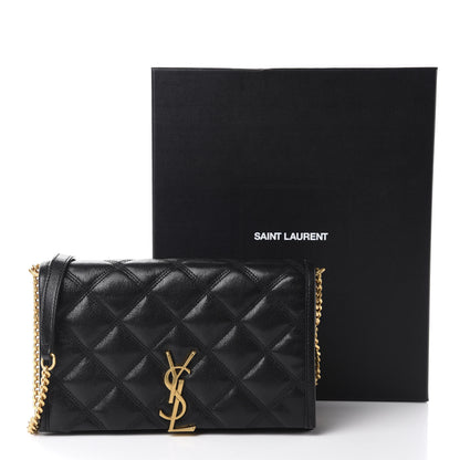 Saint Laurent Lambskin Diamond Quilted Becky Chain Wallet Black 11 of 11