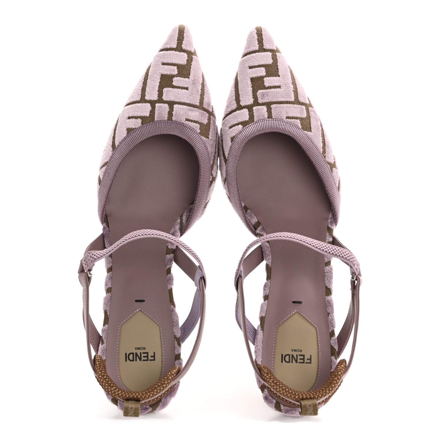 Fendi Vitello Grace Velluto FF Colibri 55mm Slingback Pumps 40 Dusty Mauve 2 of 9