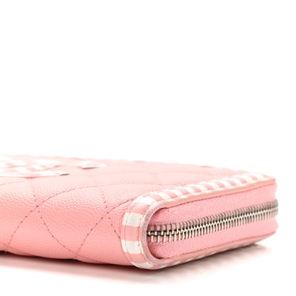 Chanel Caviar Quilted Stripe Filigree Zip Around Wallet Pink White 11 of 12