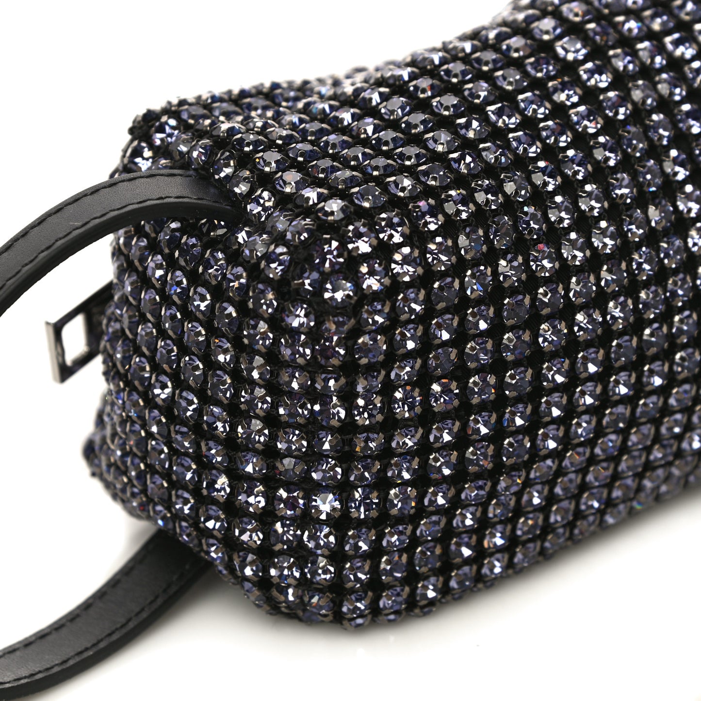 Mesh Crystal Rhinestone Pencil Pochette Black Purple