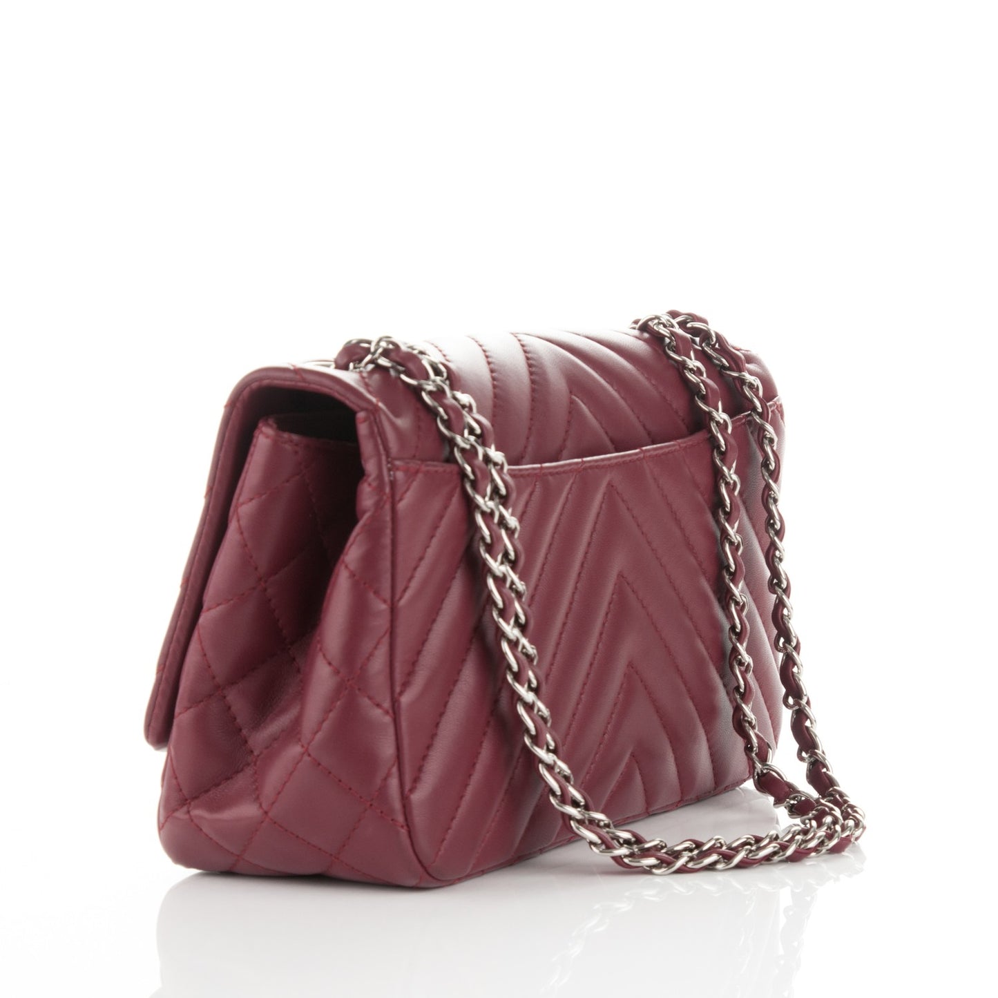 Lambskin Surpique Chevron Medium Single Flap Dark Red