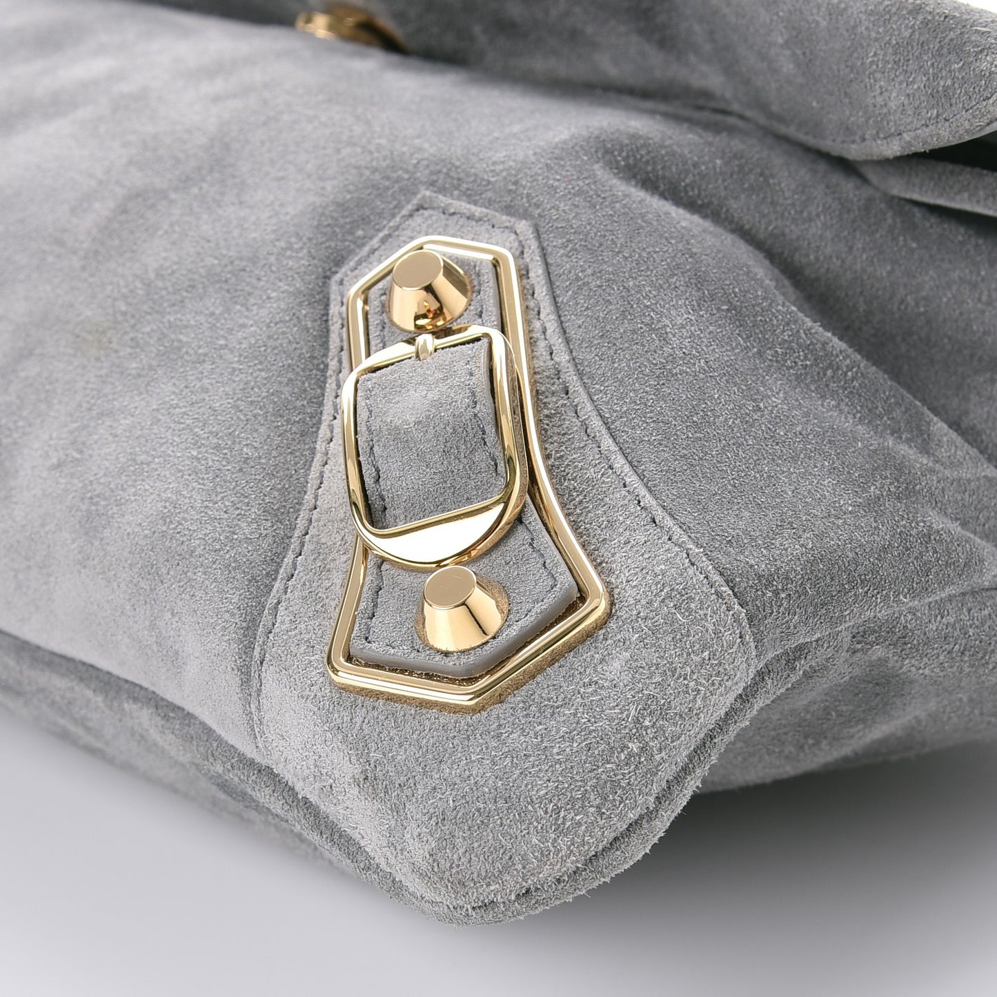 Suede Gold Metallic Edge Hardware Envelope Strap Clutch Gris Perle