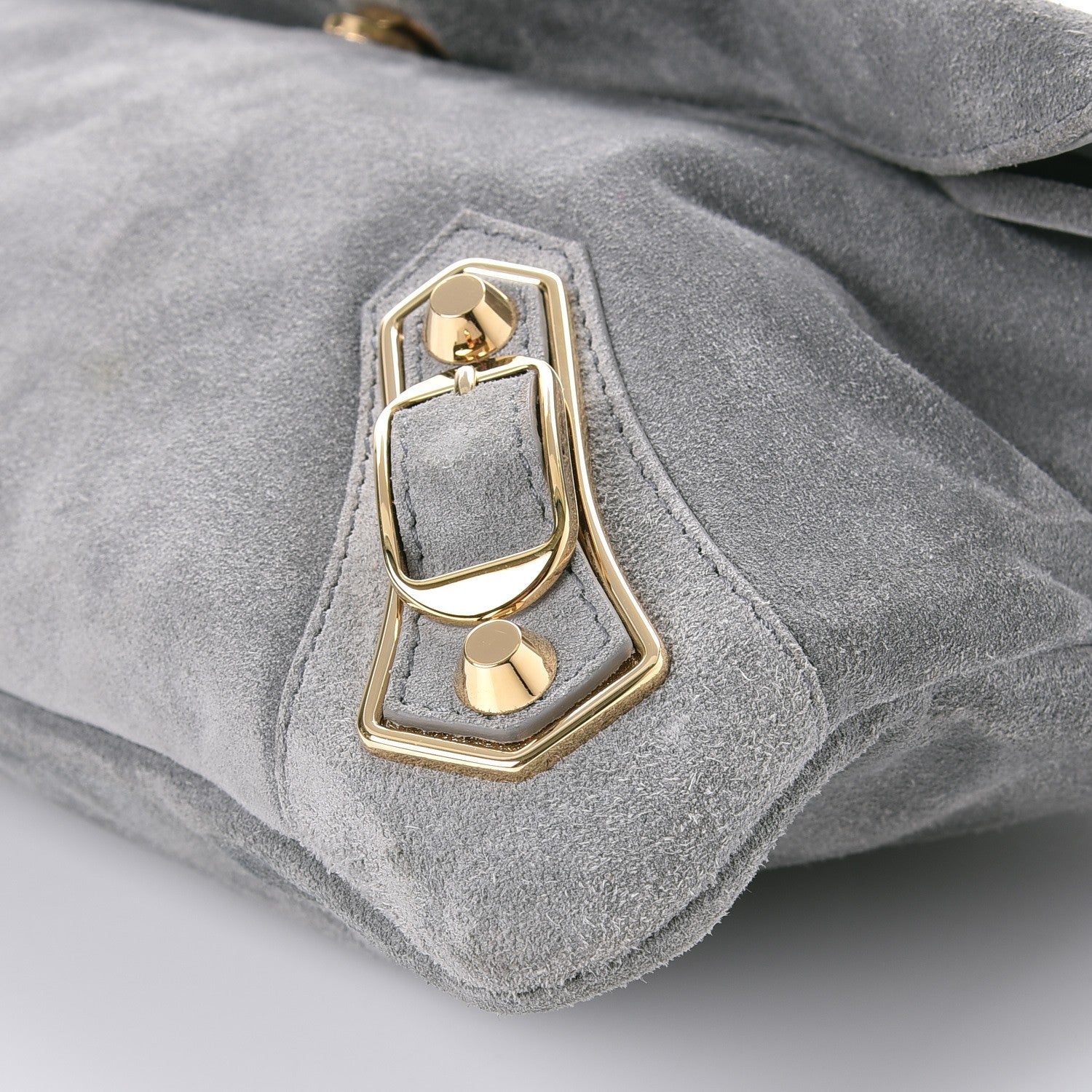 Balenciaga Suede Gold Metallic Edge Hardware Envelope Strap Clutch Gris Perle 10 of 10