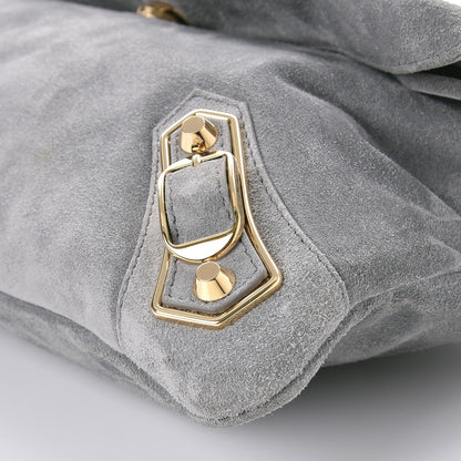 Balenciaga Suede Gold Metallic Edge Hardware Envelope Strap Clutch Gris Perle 10 of 10