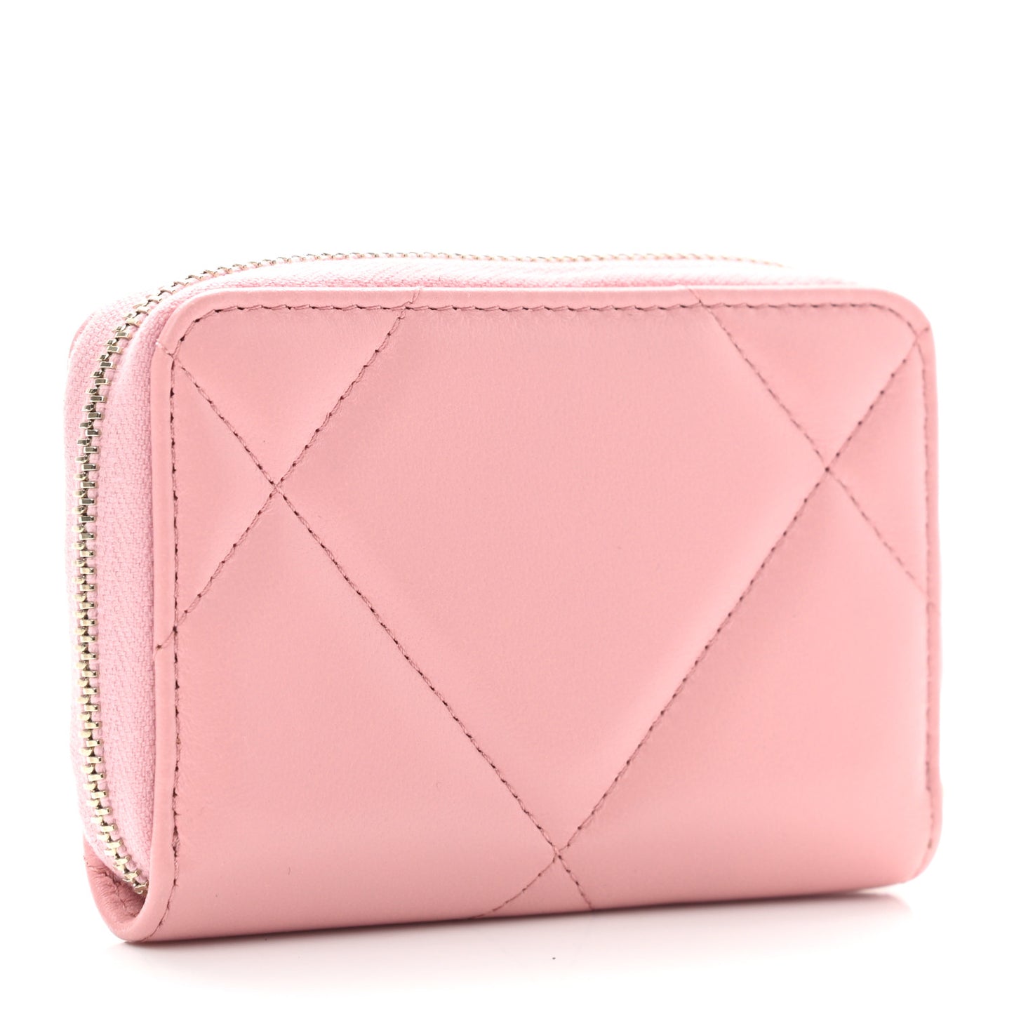 Lambskin Quilted Chanel 19 Zip Around Coin Purse Wallet Light Pink