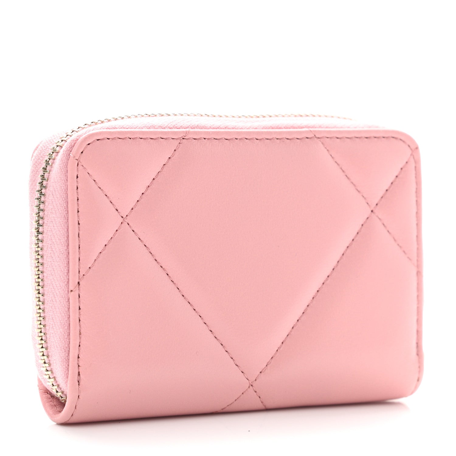 Chanel Lambskin Quilted Chanel 19 Zip Around Coin Purse Wallet Light Pink 3 of 7