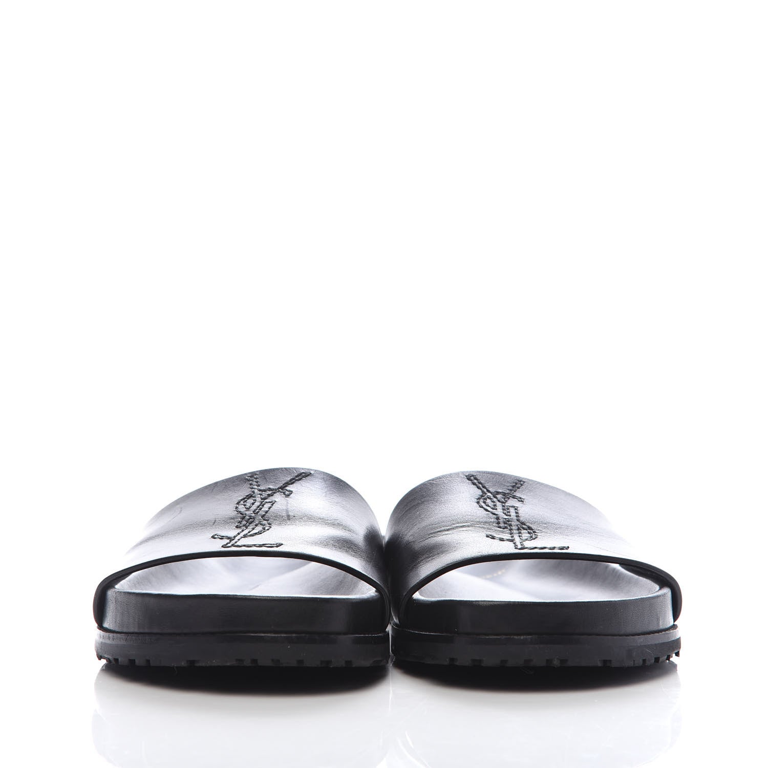 Saint Laurent Calfskin Monogram Jimmy Joan Slide Sandals 37 Black 3 of 8