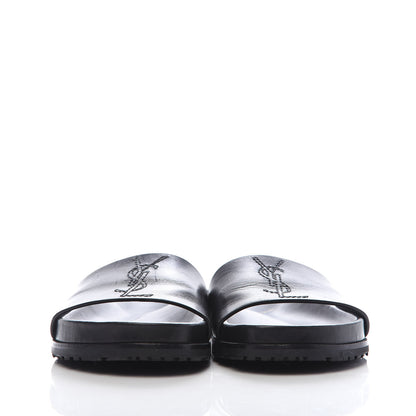 Saint Laurent Calfskin Monogram Jimmy Joan Slide Sandals 37 Black 3 of 8