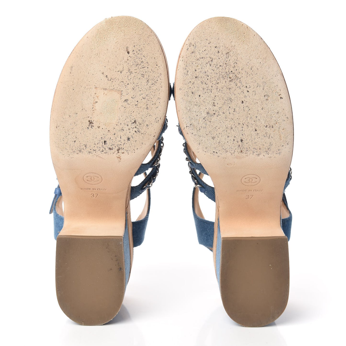 Denim Cork Chain Wedge Sandals 37 Blue